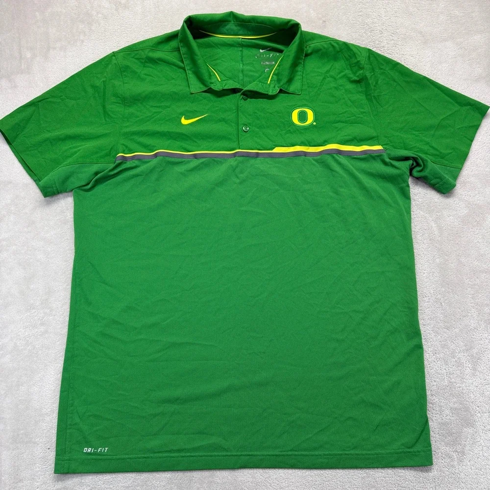 Oregon Ducks Shirt Men's Large Nike Polo Green Dri-Fit‎ NCAA Athletic Football
